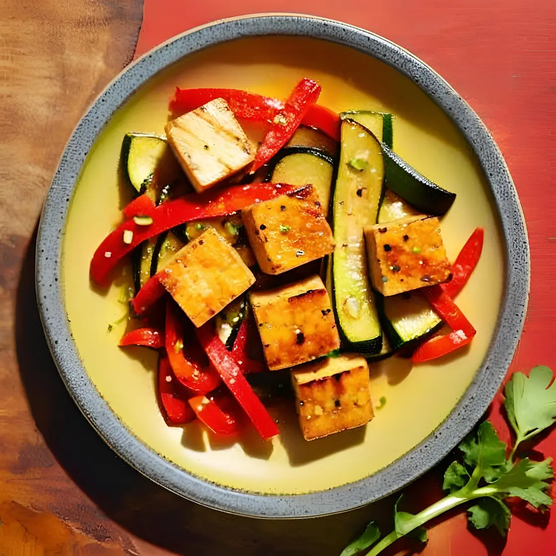 Tacos de tofu marinado con verduras salteadas