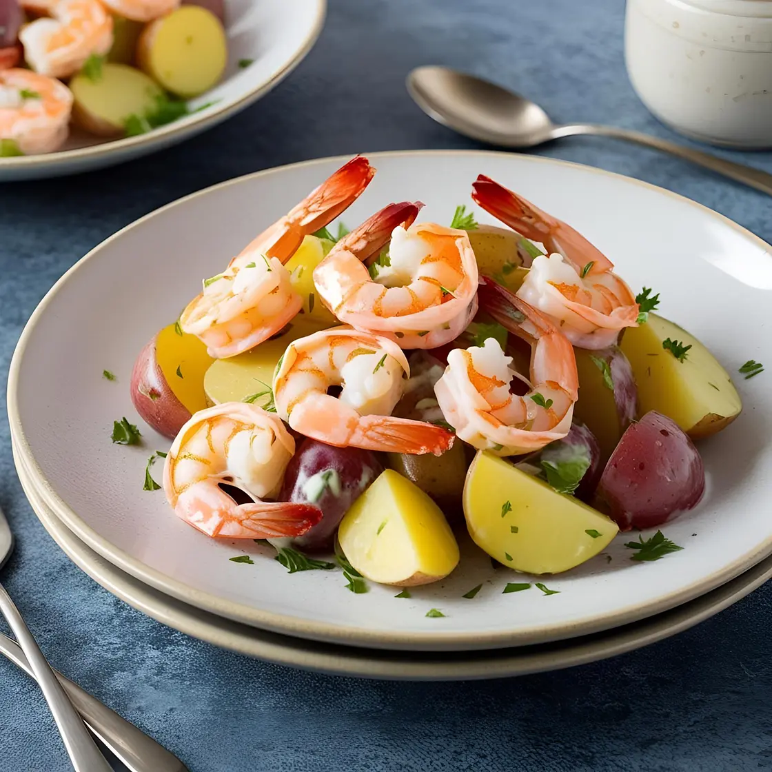 Ensalada tibia de langostino y patata