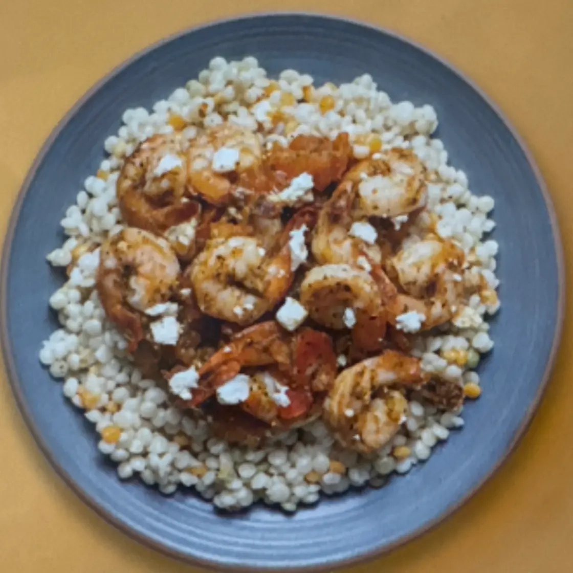 Shrimp Saganaki over Pearl Couscous