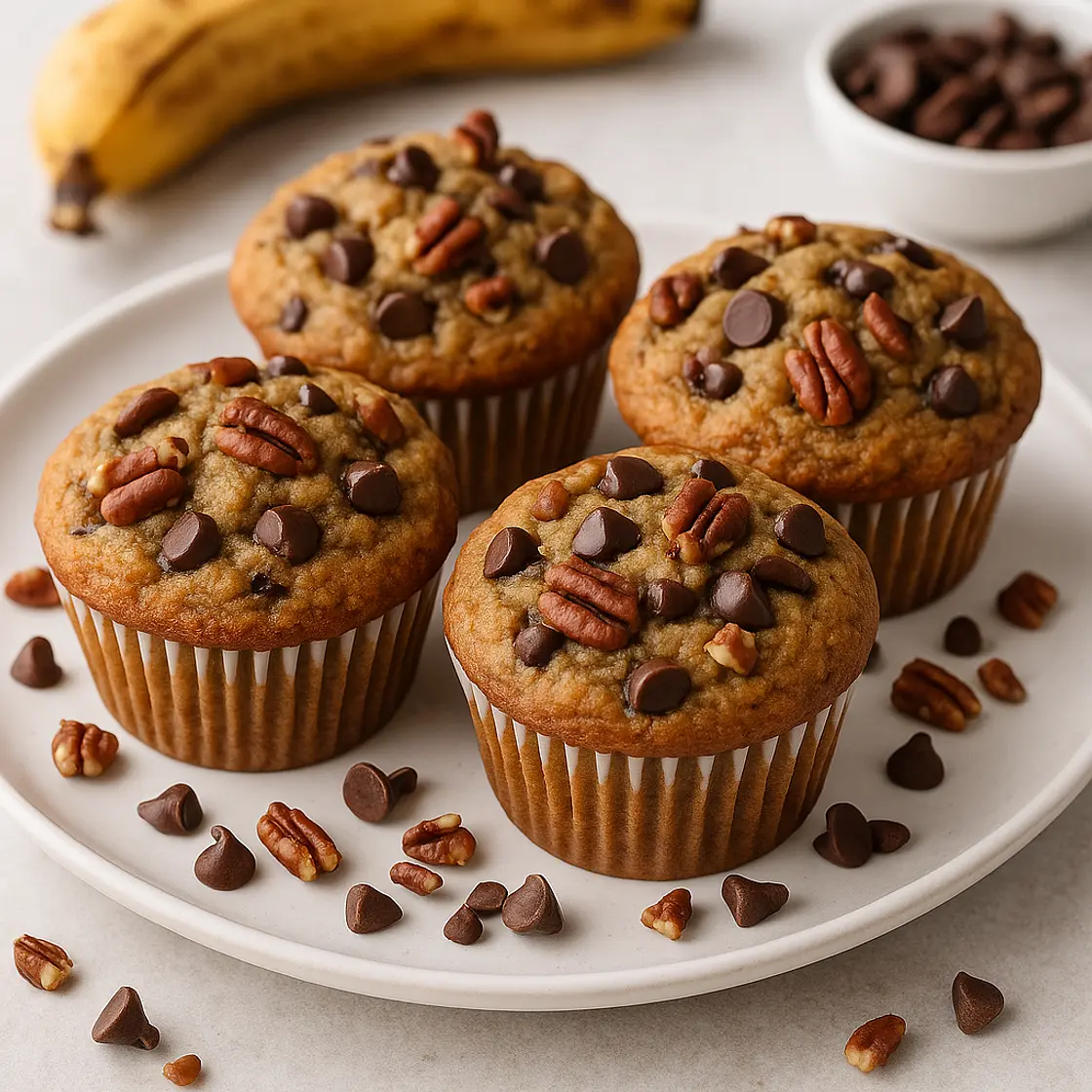 Banana Pecan Chocolate Chip Muffins (with Greek Yogurt)