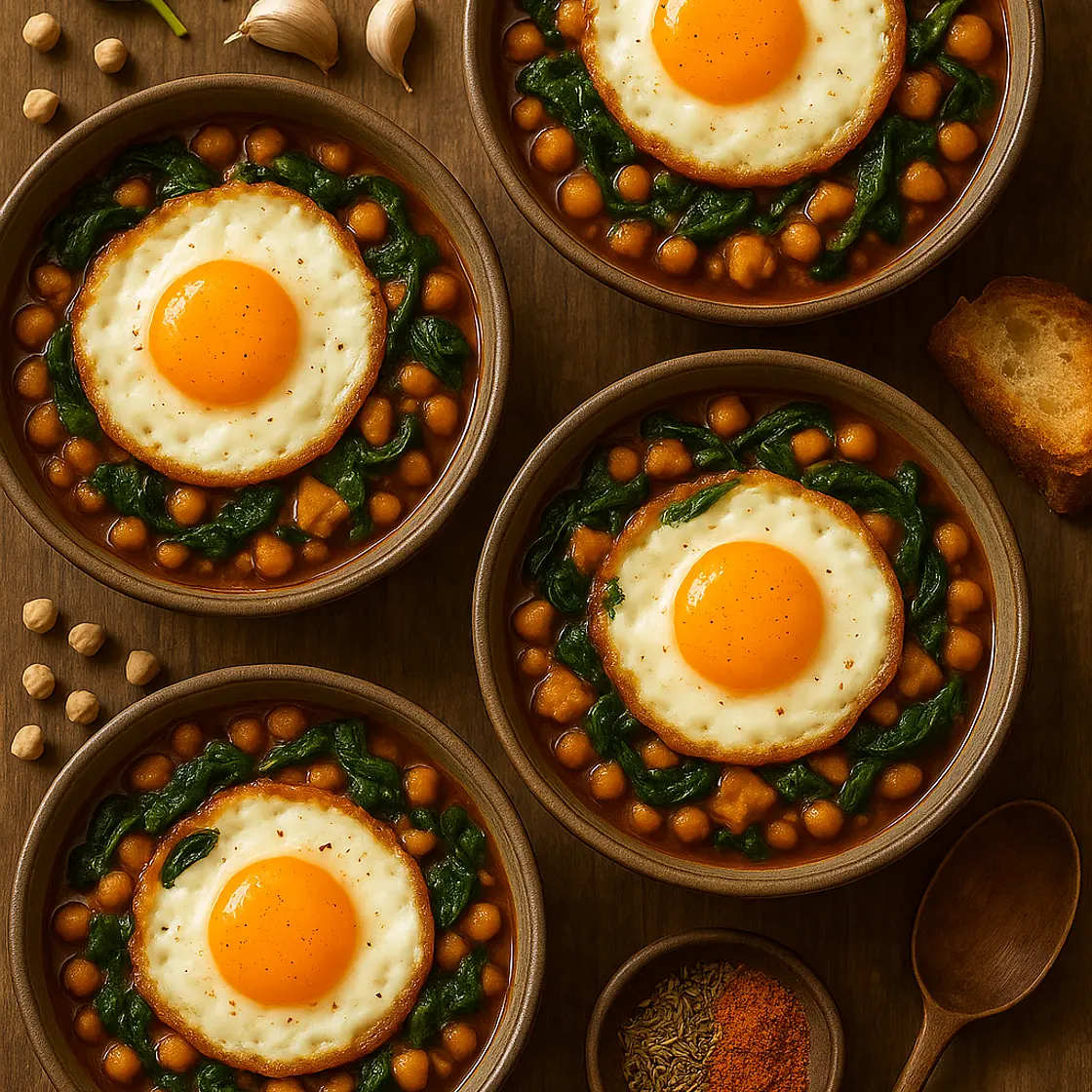 High-Protein Spinach With Chickpeas And Fried Eggs
