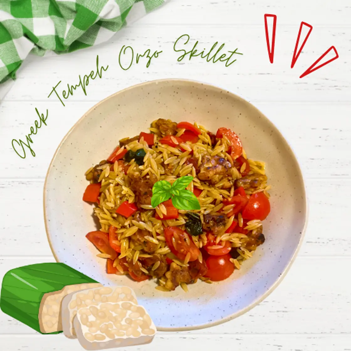 Greek Tempeh Orzo Skillet