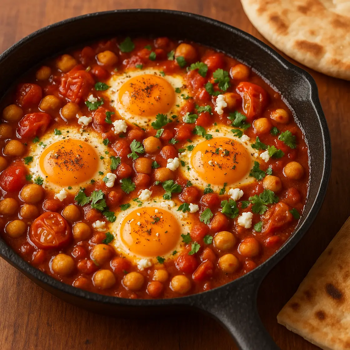 Shakshuka épicée pois chiches & zaatar x2 🍳 • 📊 465 Kcal | 24P 38G 22L 8F