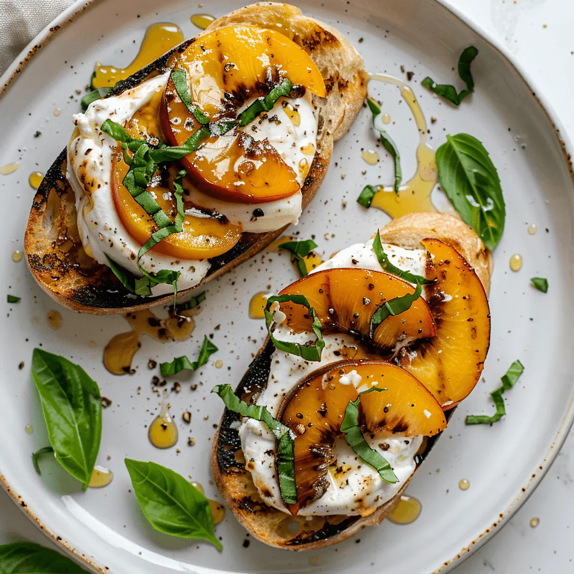 Grilled Peach & Burrata Crostini with Hot Honey