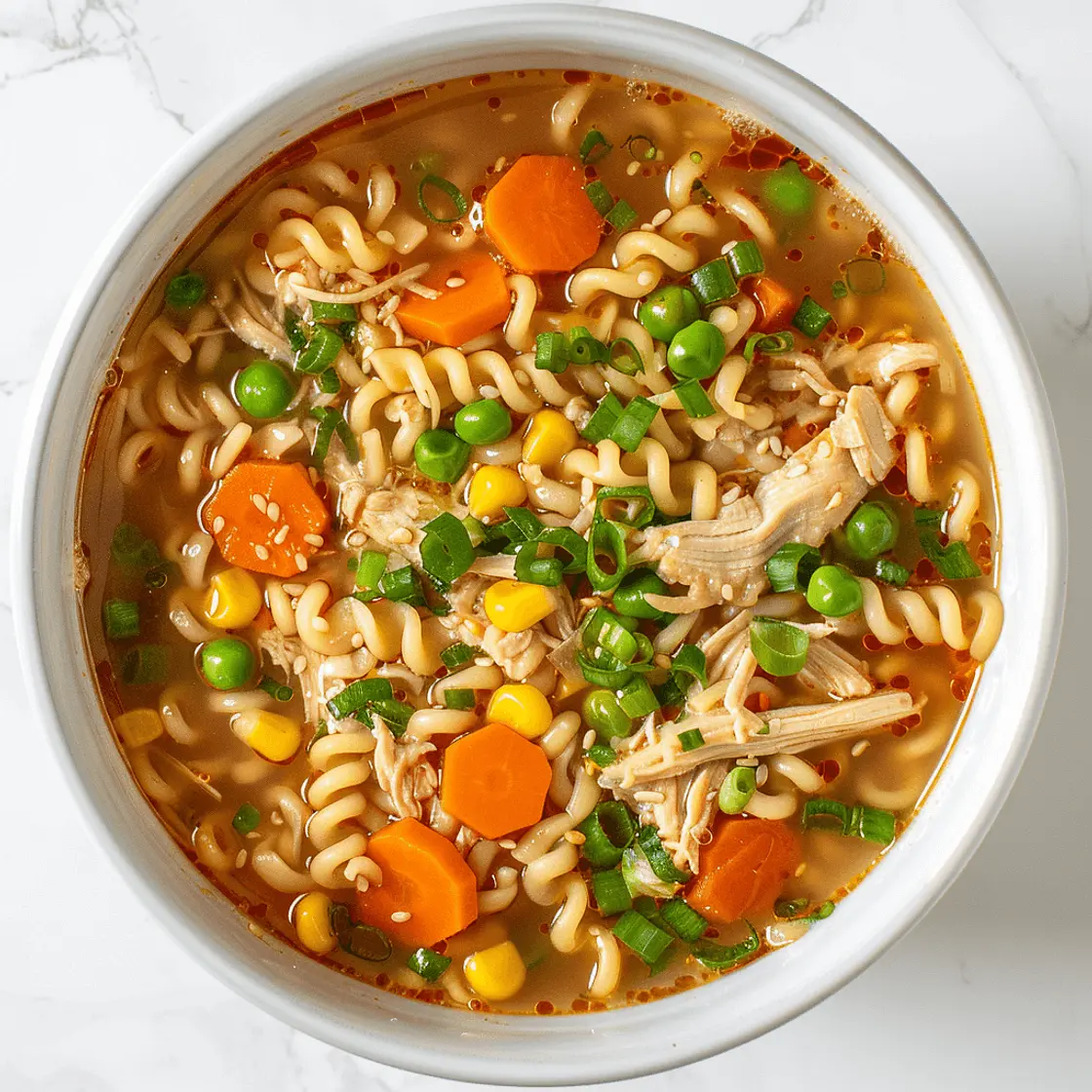 Chicken Miso “Cup Noodles” with Carrots, Peas & Corn