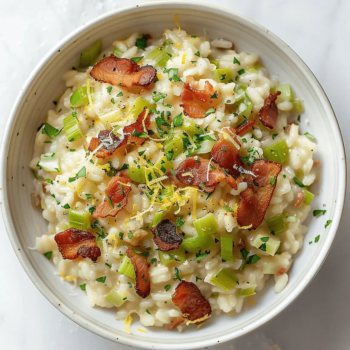 Crispy Bacon and Leek Risotto with Parmesan and Lemon Zest