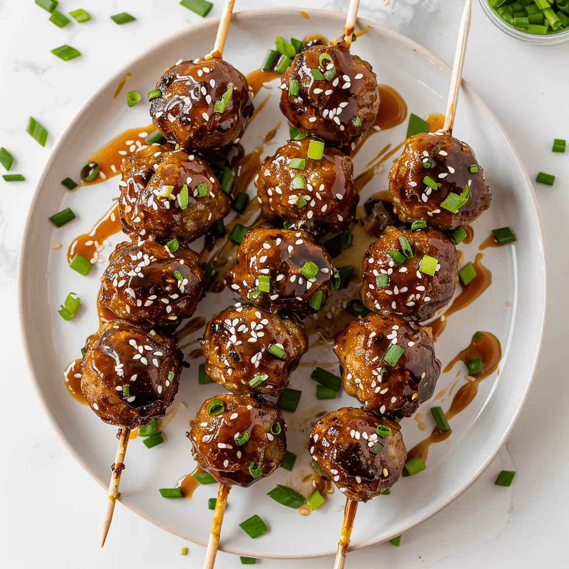 Gourmet Teriyaki Glazed Meatball Skewers with Sesame Seeds