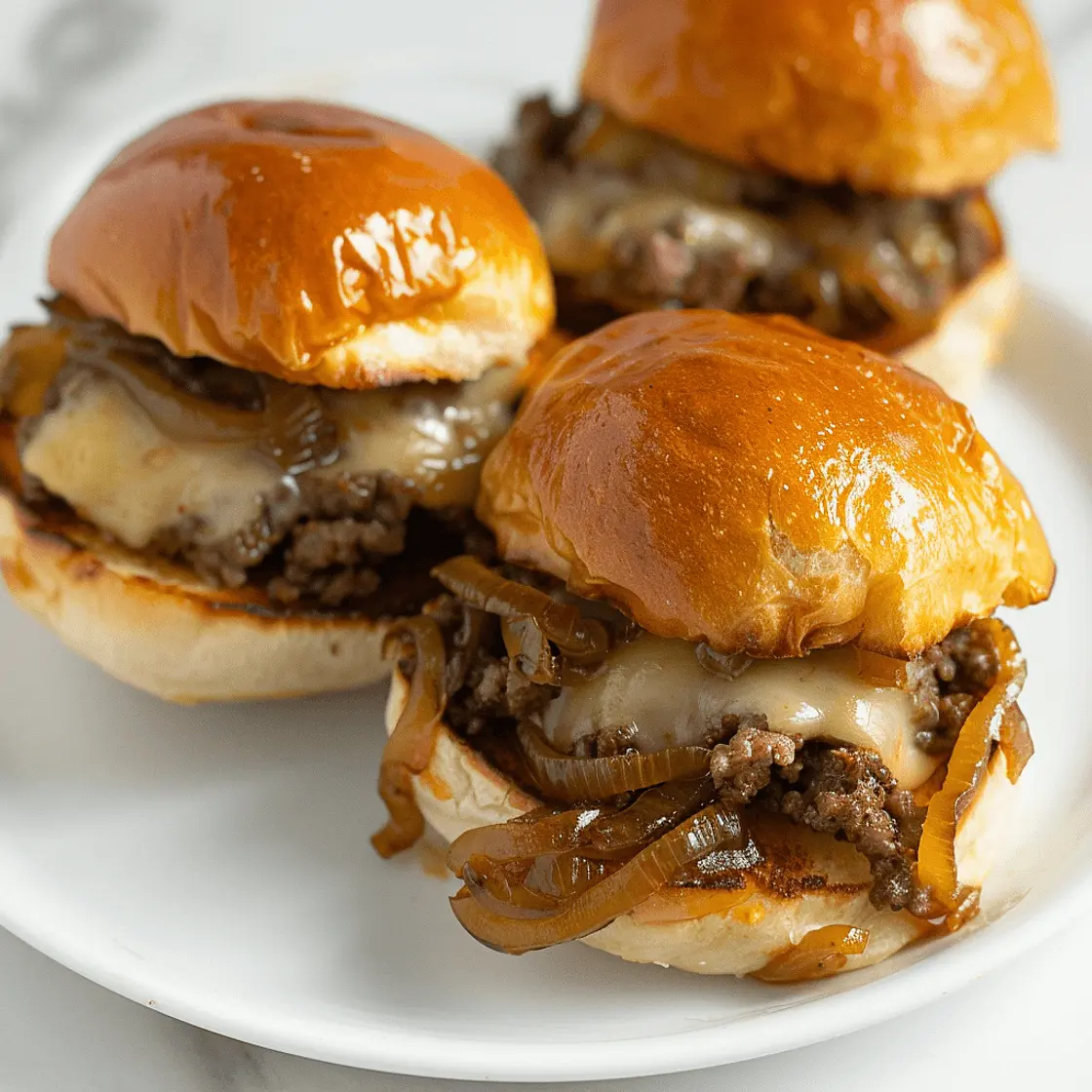 Cheesy Beef and Caramelized Onion Sliders