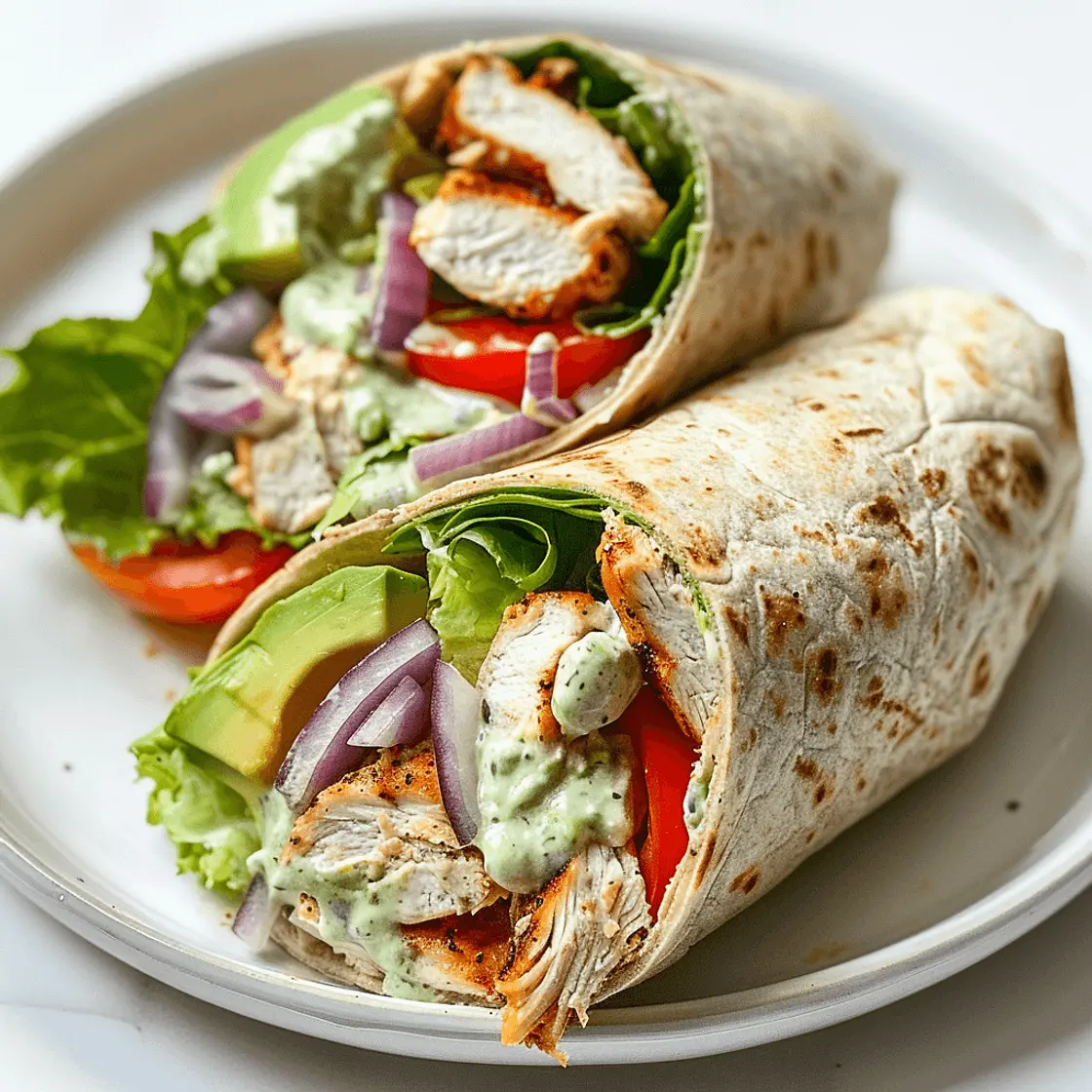 Grilled Chicken Avocado Wrap with Creamy Greek Yogurt Dressing