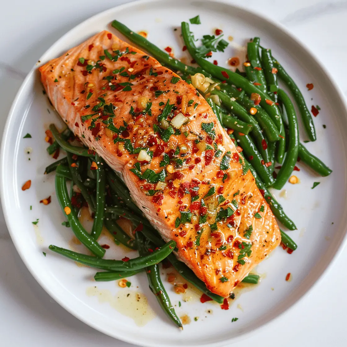 Baked Herb-Roasted Salmon with Garlic Green Beans
