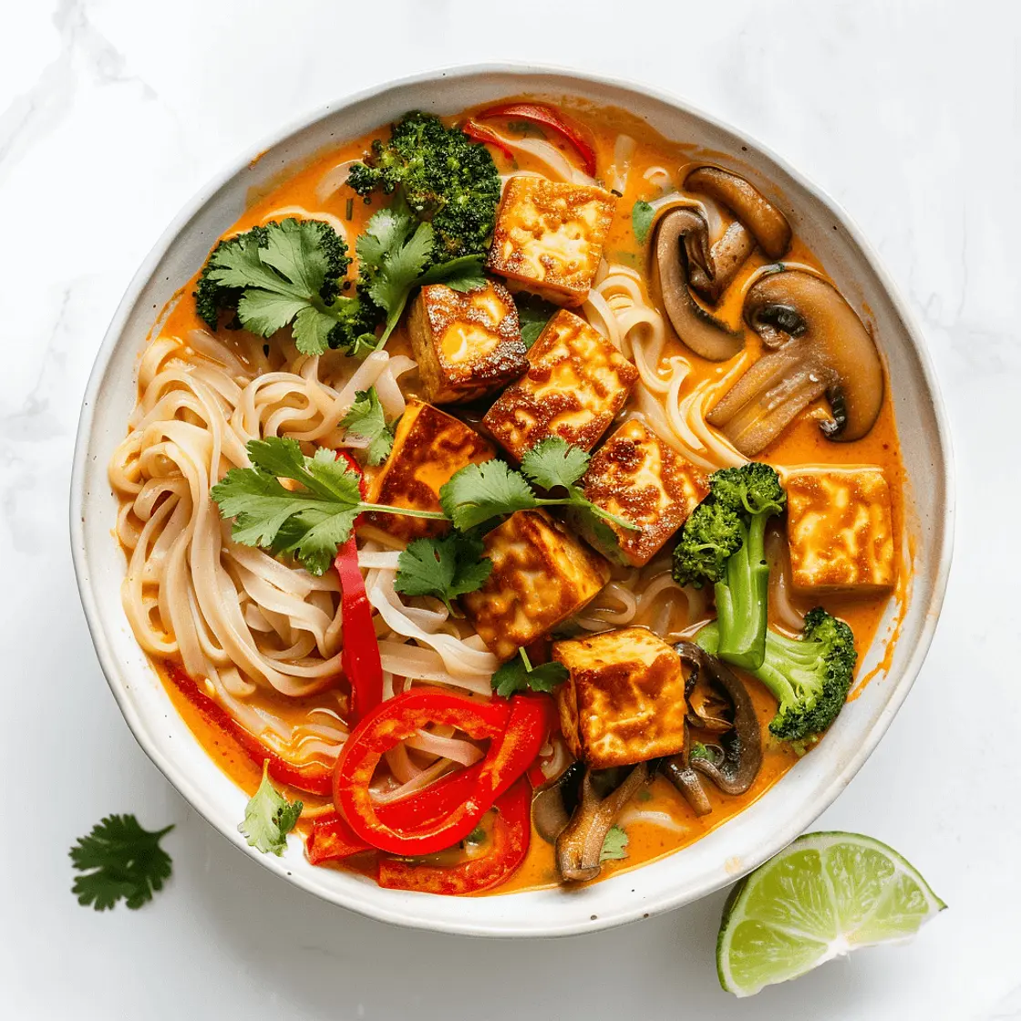 Thai Coconut Curry Noodles with Crispy Tofu