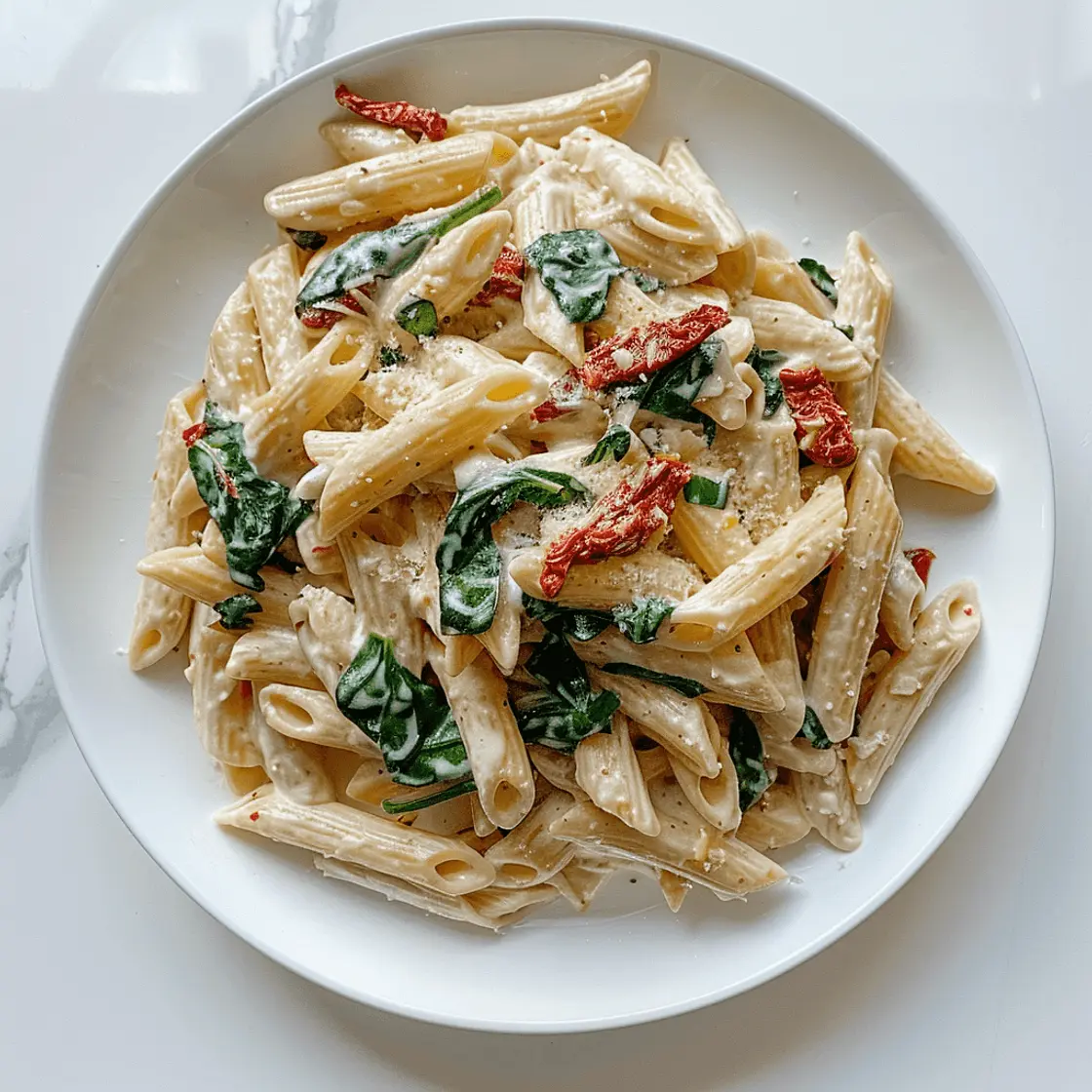 Creamy Garlic Parmesan Pasta with Spinach and Sun-Dried Tomatoes