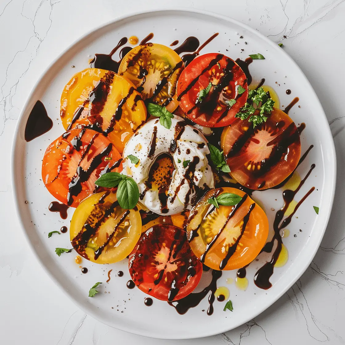 Burrata and Heirloom Tomato Salad with Balsamic Glaze