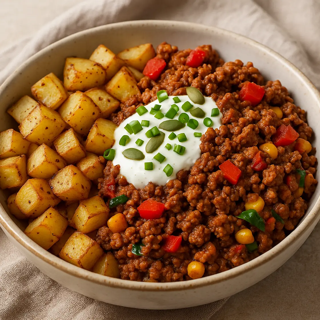 🥔 Poêlée mexicaine gourmande aux pommes de terre x3 📊 563 kcal | 43P • 66G • 15L • 12F