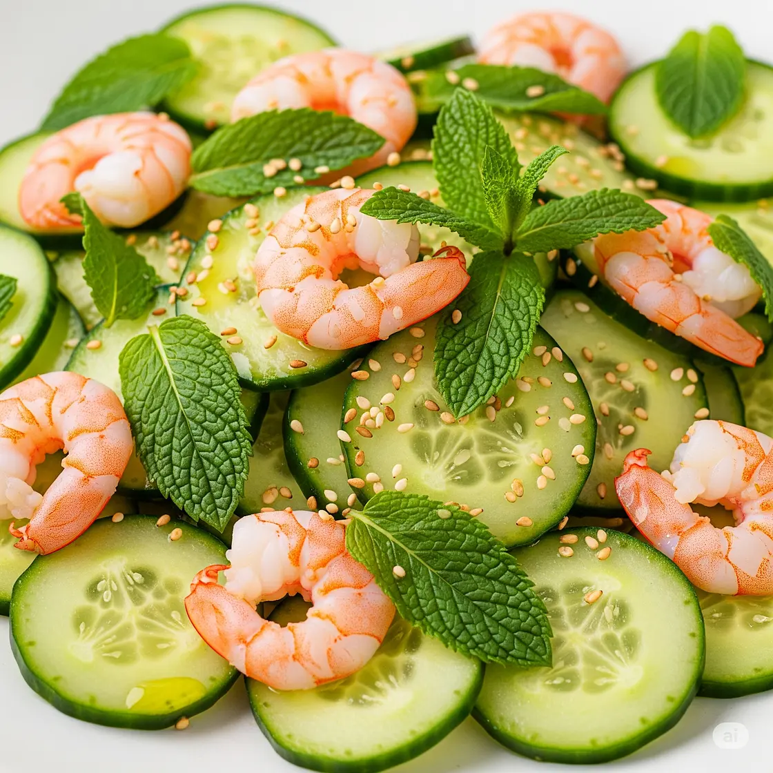 Salade de Concombre et Crevettes à la Menthe