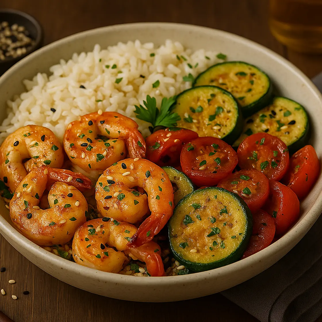 Crevettes riz et légumes