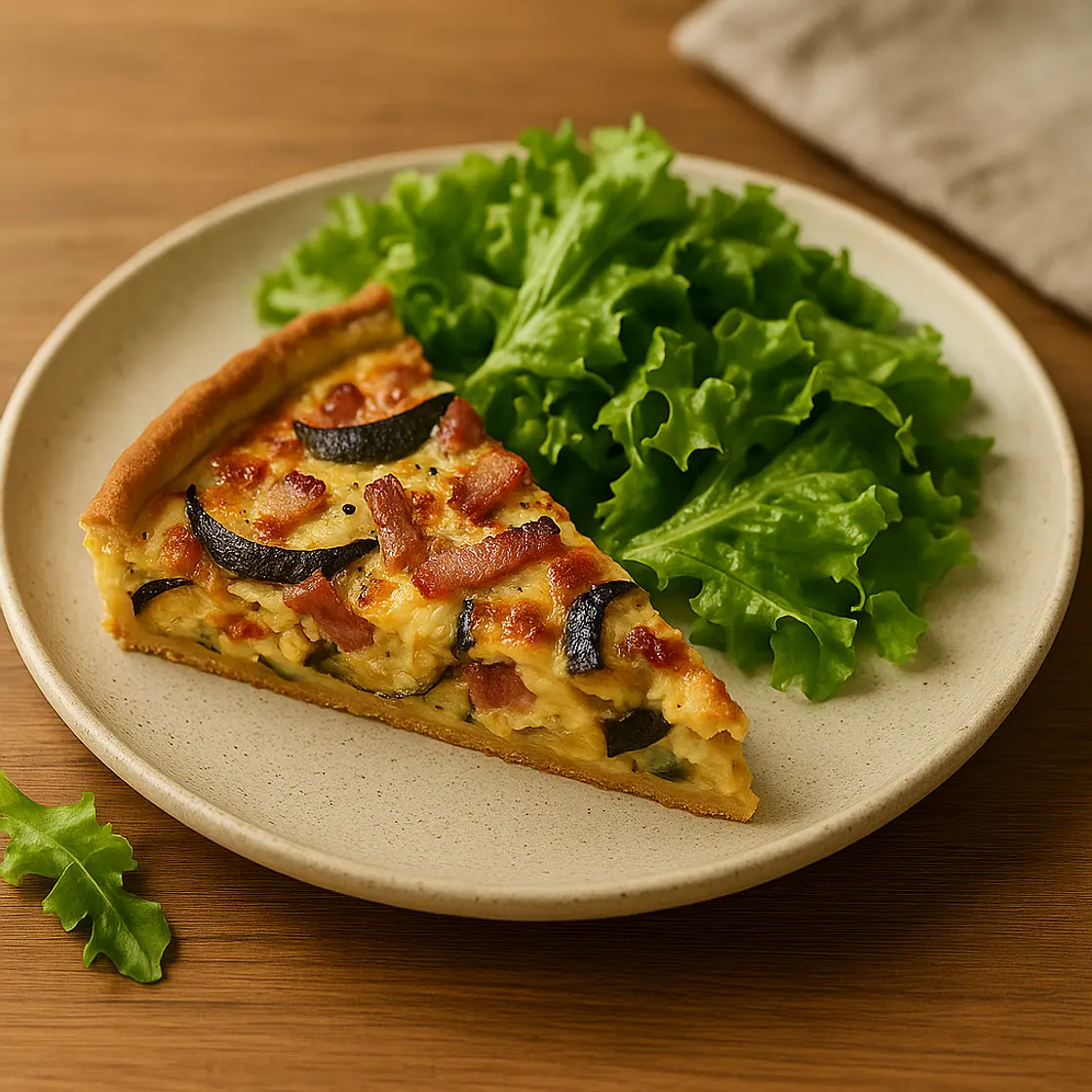 Quiche courgettes, aubergine, bacon et comté