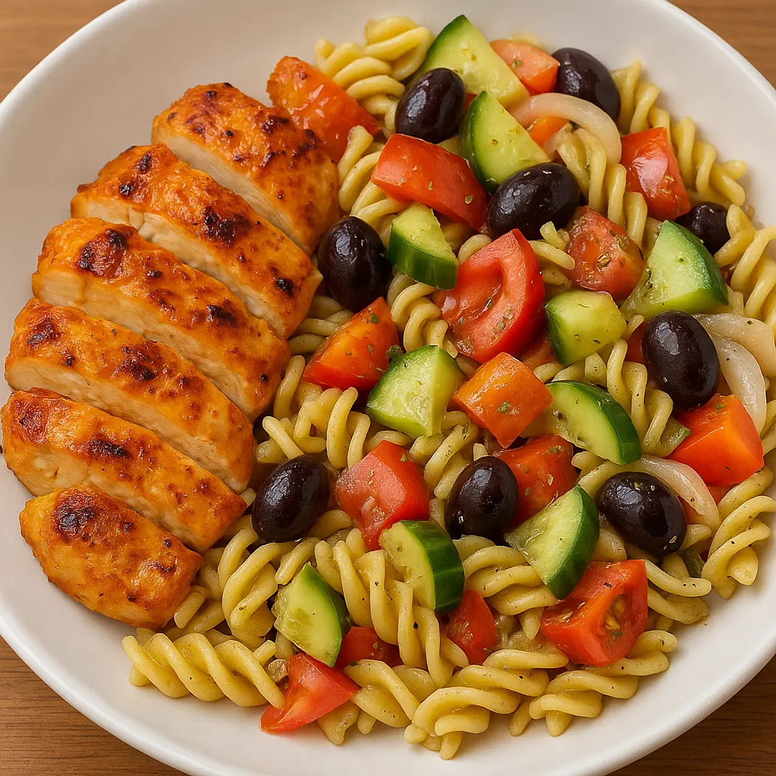 Salade à la grecque poulet et pâtes