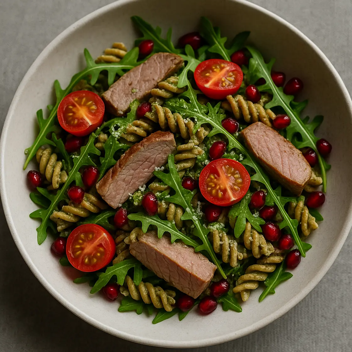Pâtes de lentilles veau pesto