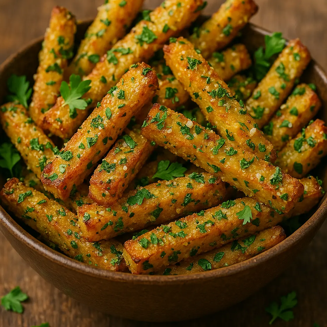 Crunchy Edamame-Chickpea Protein Fries with Cheesy Garlic Herb Crust