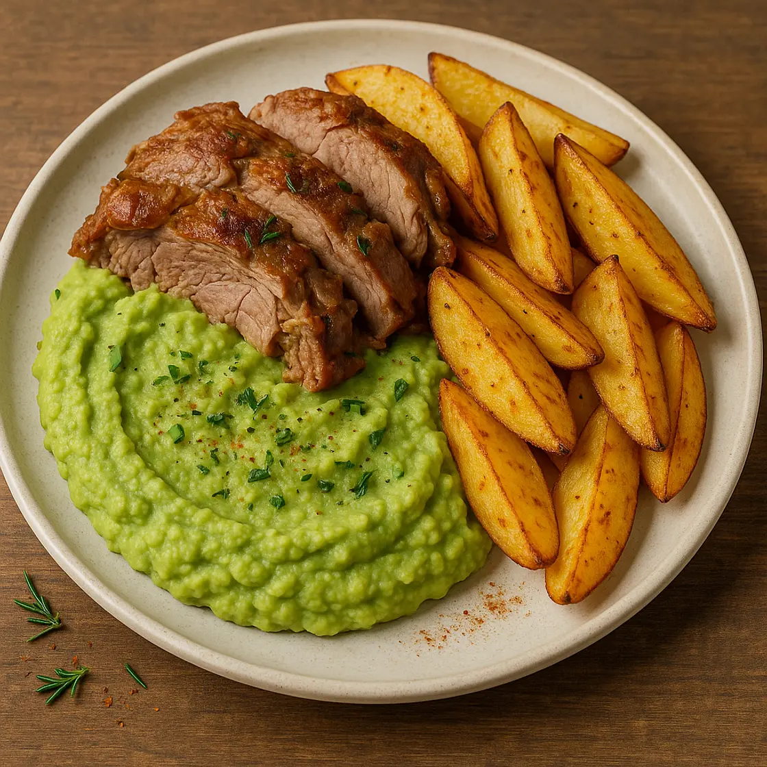 Epaule agneau, purée edamames et pommes de terre