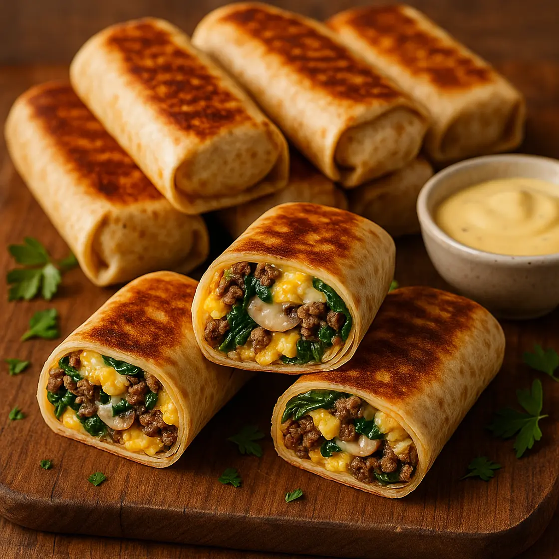 High-Protein Beef, Spinach & Cheese Meal Prep Breakfast Burritos