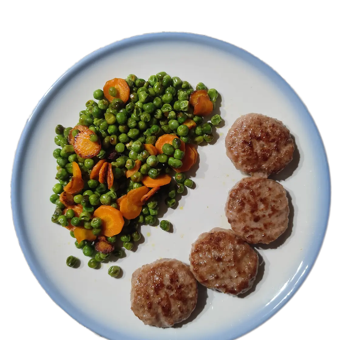 GUISANTES CON ZANAHORIAS Y MINI HAMBURGUESAS