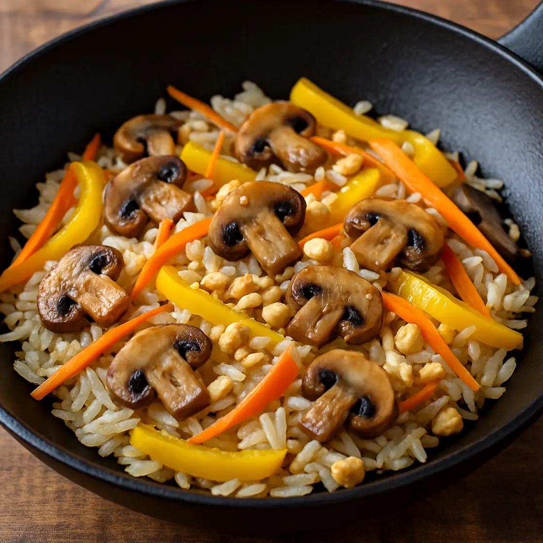 Wok rápido de arroz zanahoria y champiñones