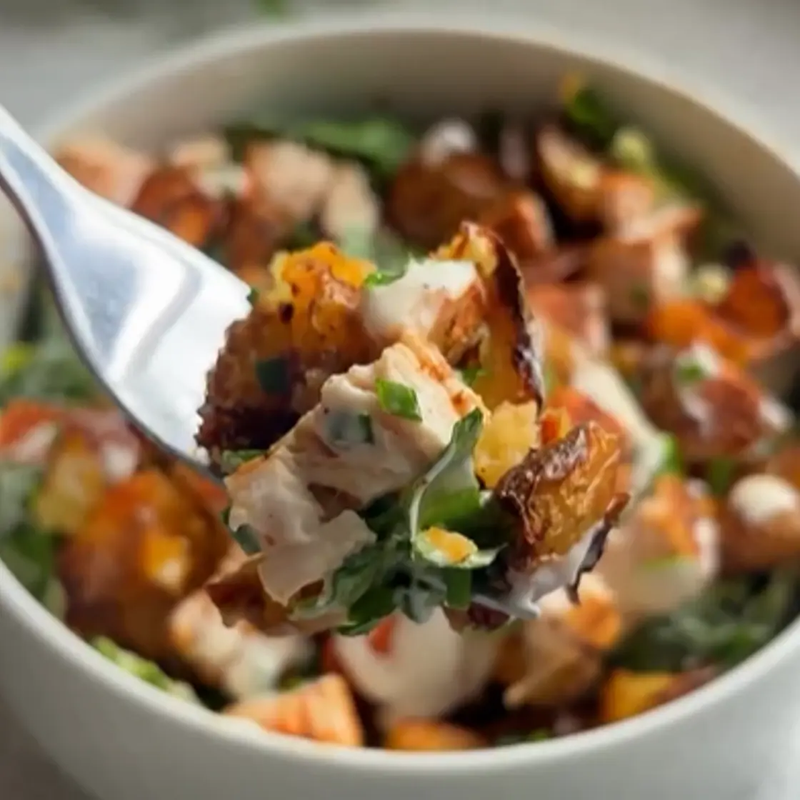 Smashed Potato Chicken Caesar Salad