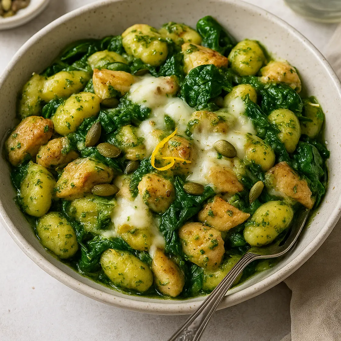 Gnocchis poulet, pesto & mozzarella fondante x2 🍲 • 📊 535 Kcal | 26P 29G 33L 5F