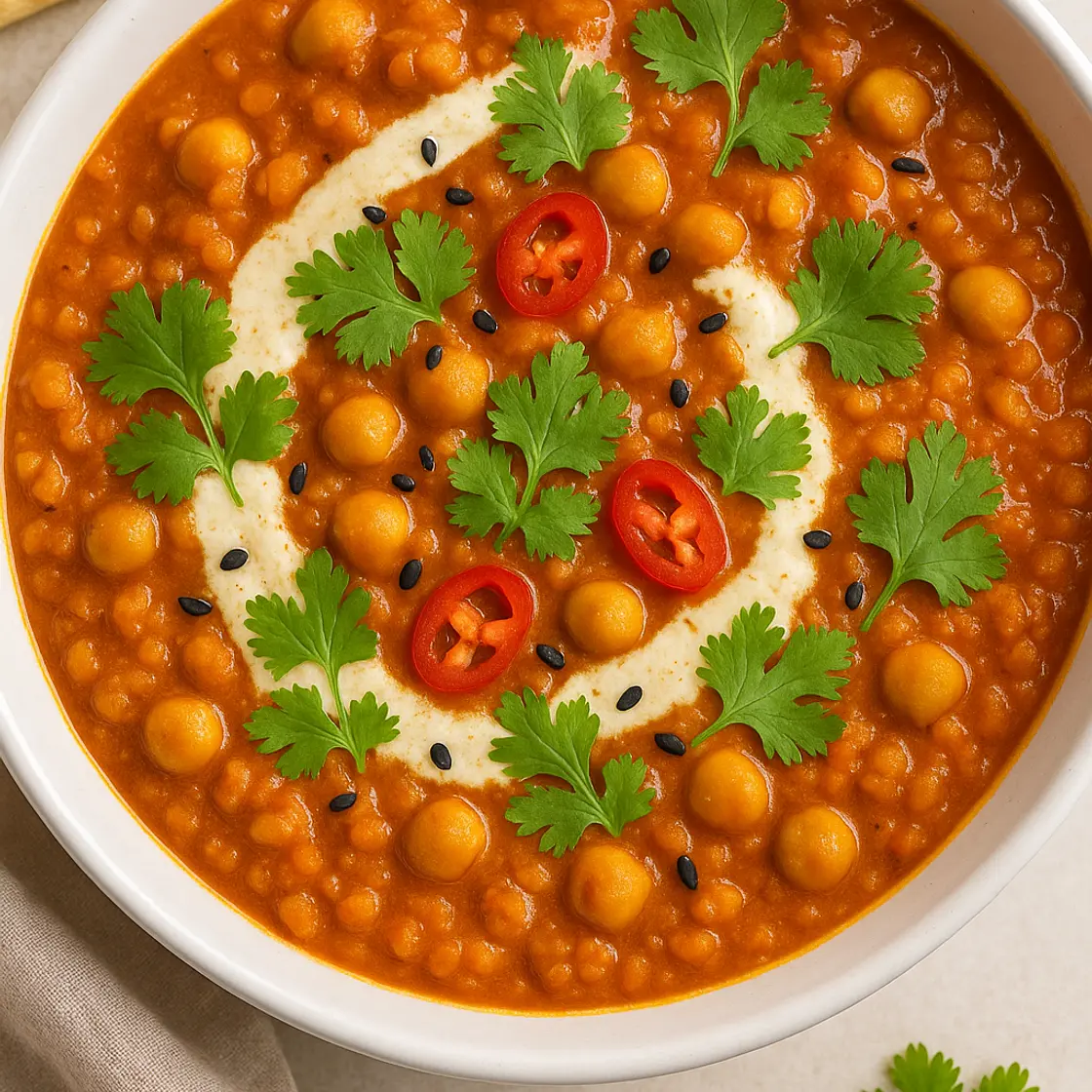 Red lentil and chickpea curry