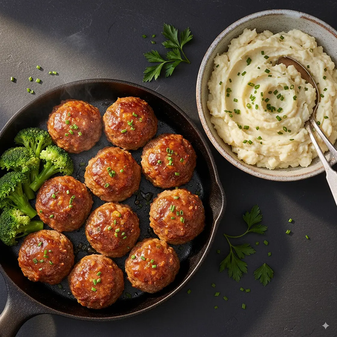 Mini Turkey Meatloaves with Roasted Garlic Cauliflower Mash