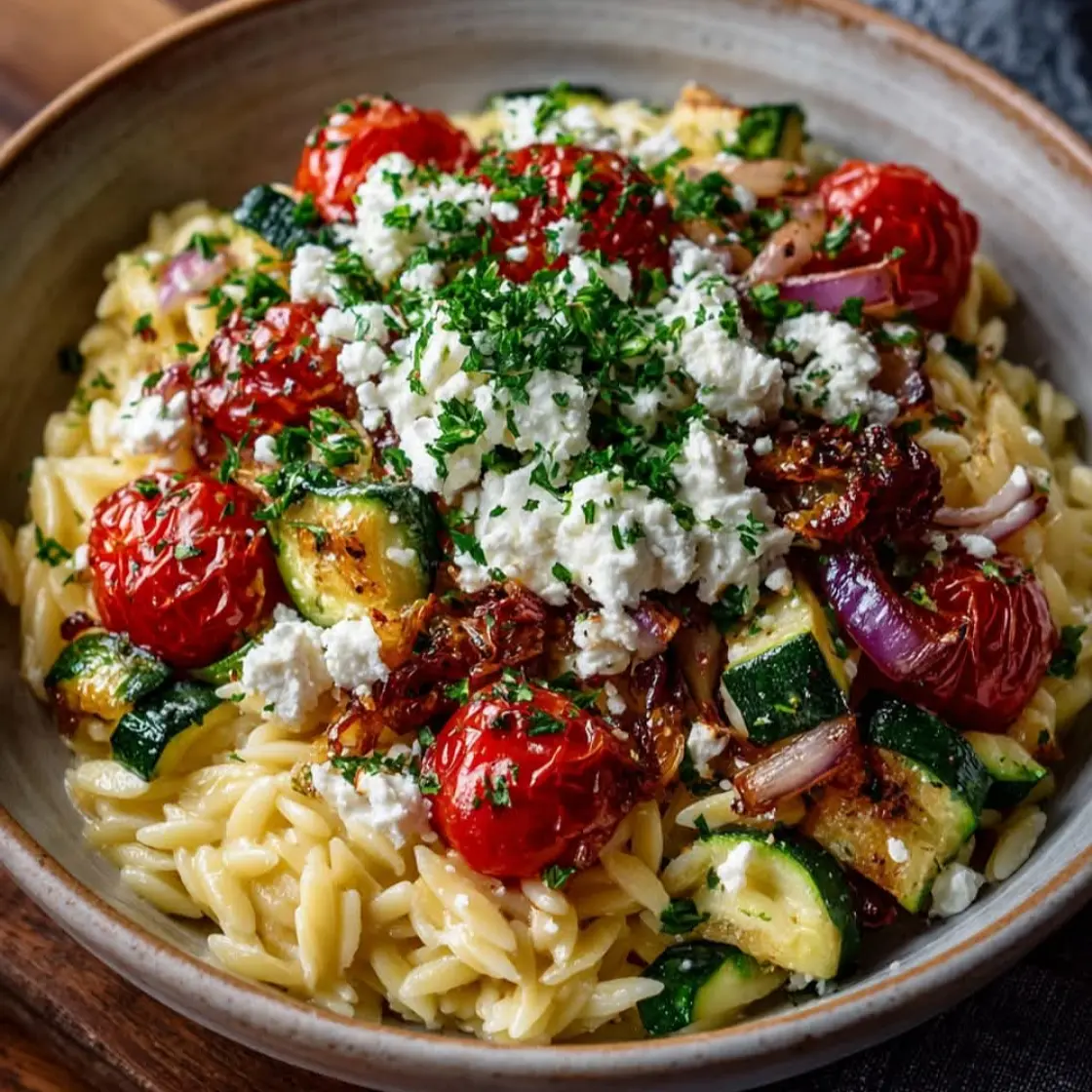 Orzo with roasted courgette and feta