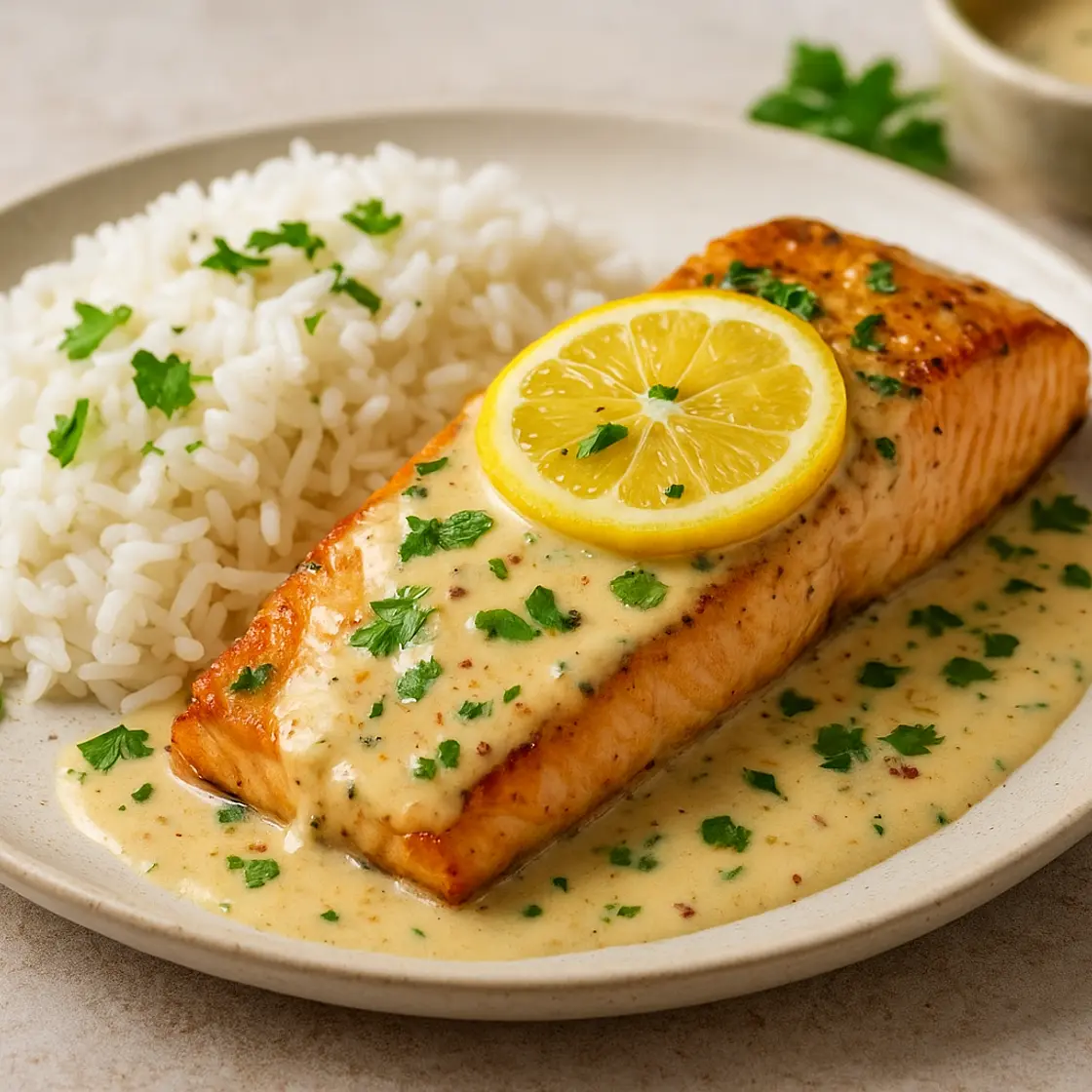 Saumon crémeux à l’ail & citron x2 🐟🧄 • 📊 580Kcal | 46P 45G 22L 5F
