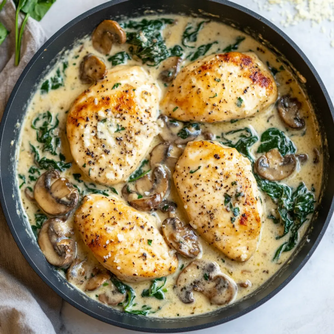 Keto Creamy Spinach and Mushroom Chicken