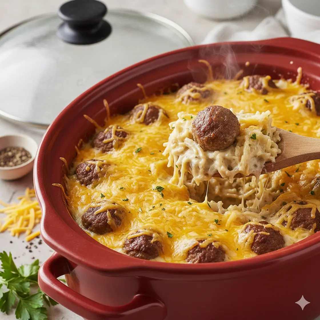 Crockpot Hashbrown & Meatballs