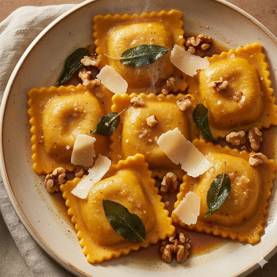 Homemade Sage Butter Pumpkin Cheese Ravioli