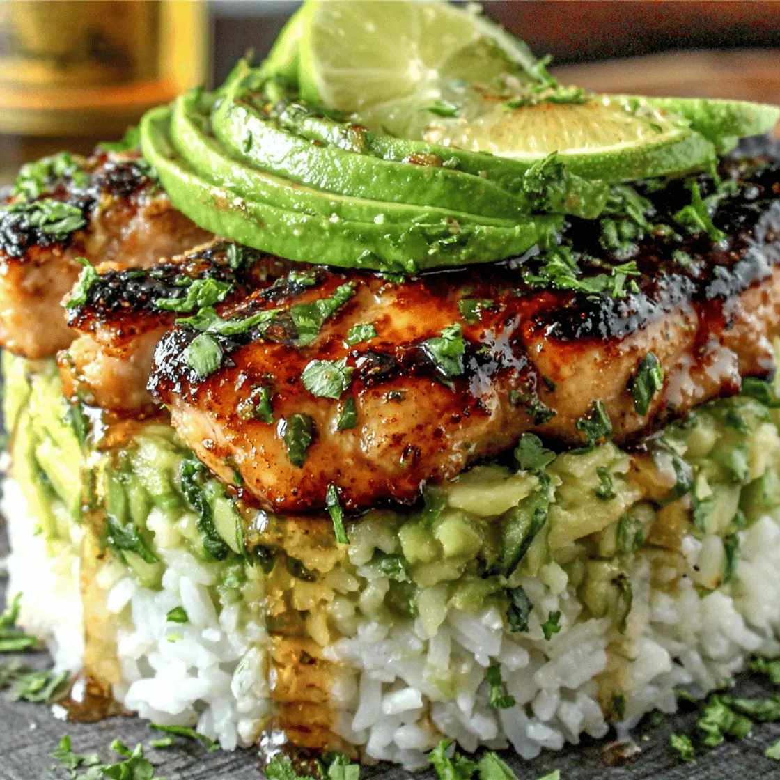 Honey Lime Chicken & Avocado Rice Stack