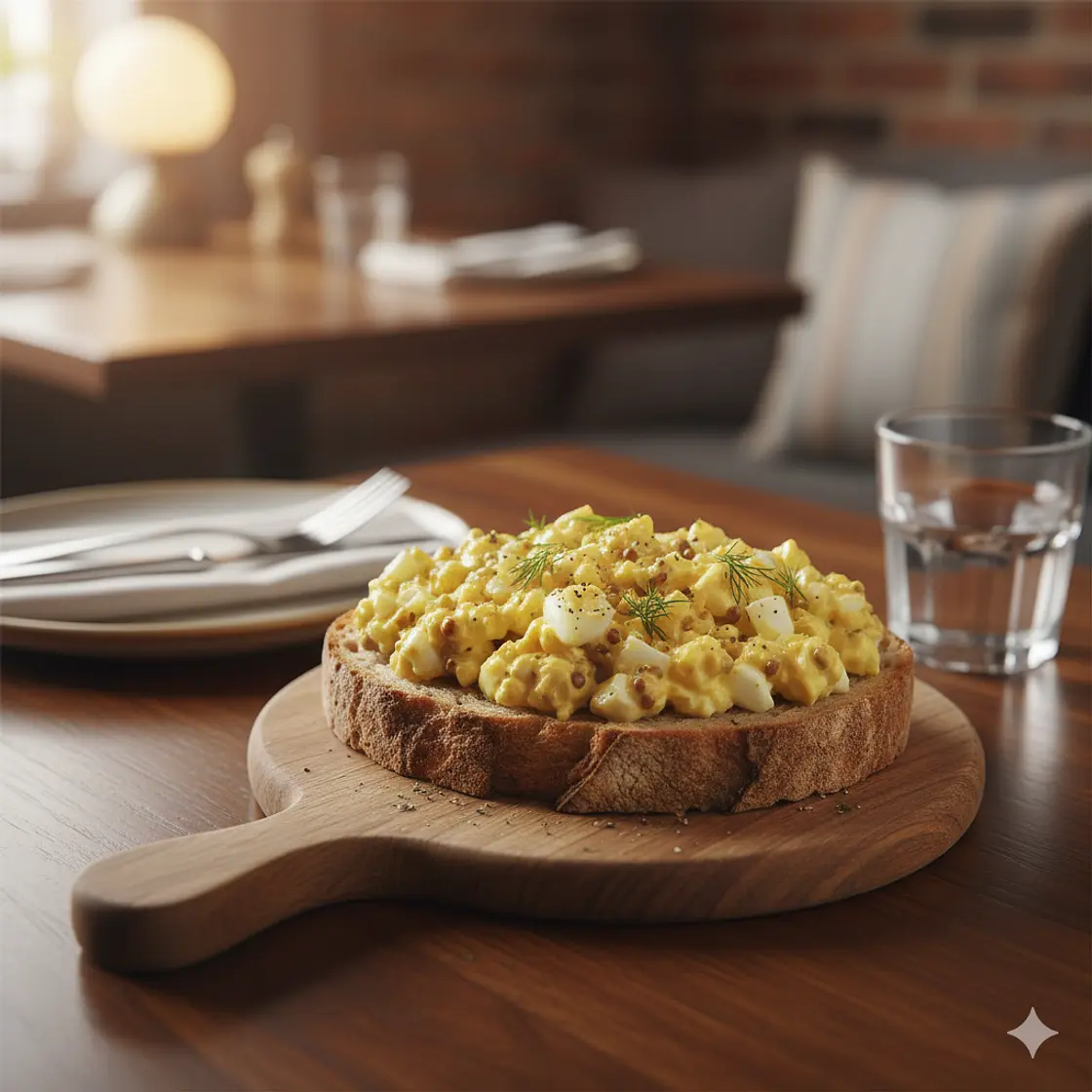 Pão com patê de ovo cozido na mostarda