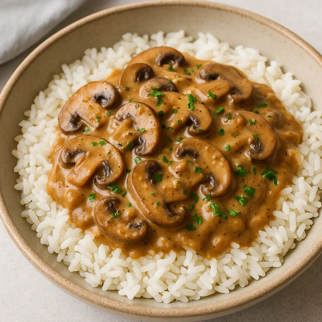 🍄 Dijon Mushroom Stroganoff with Rice
