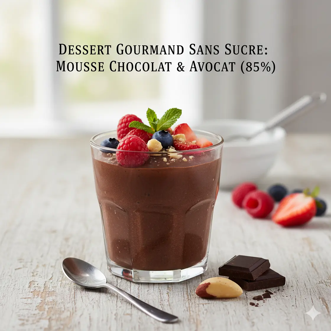 Dessert Gourmand Sans Sucre : Mousse Chocolat & Avocat (85%)