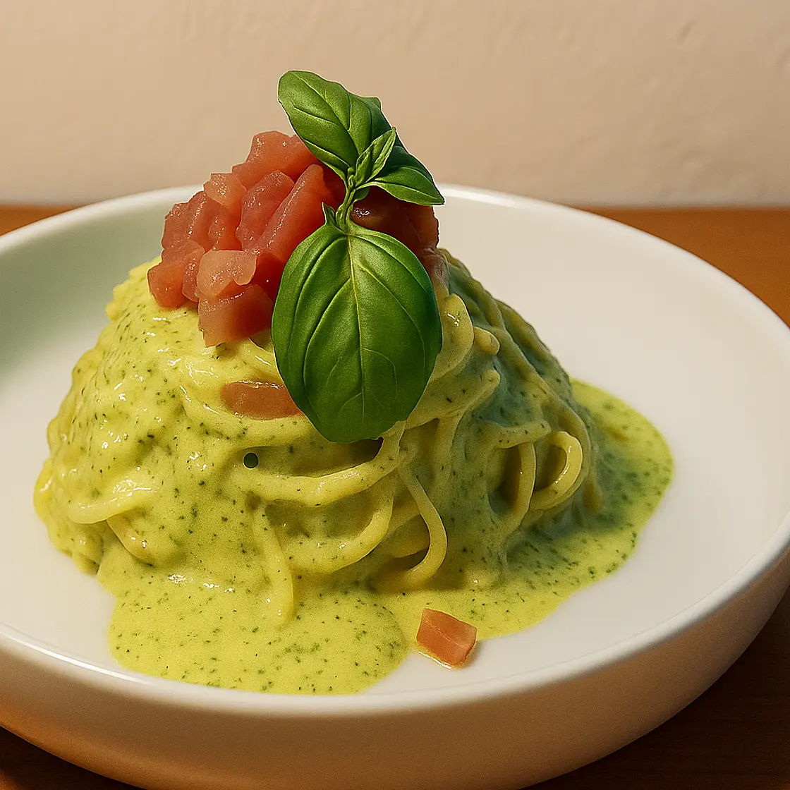 Massa com pesto de limão e tártaro de atum