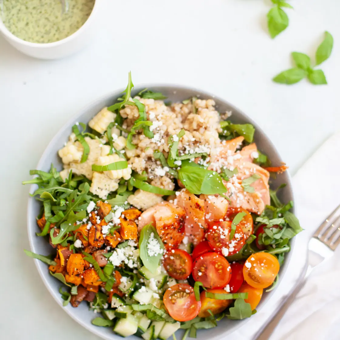 Salmon, Sweet Potato, and Chimichurri Salad