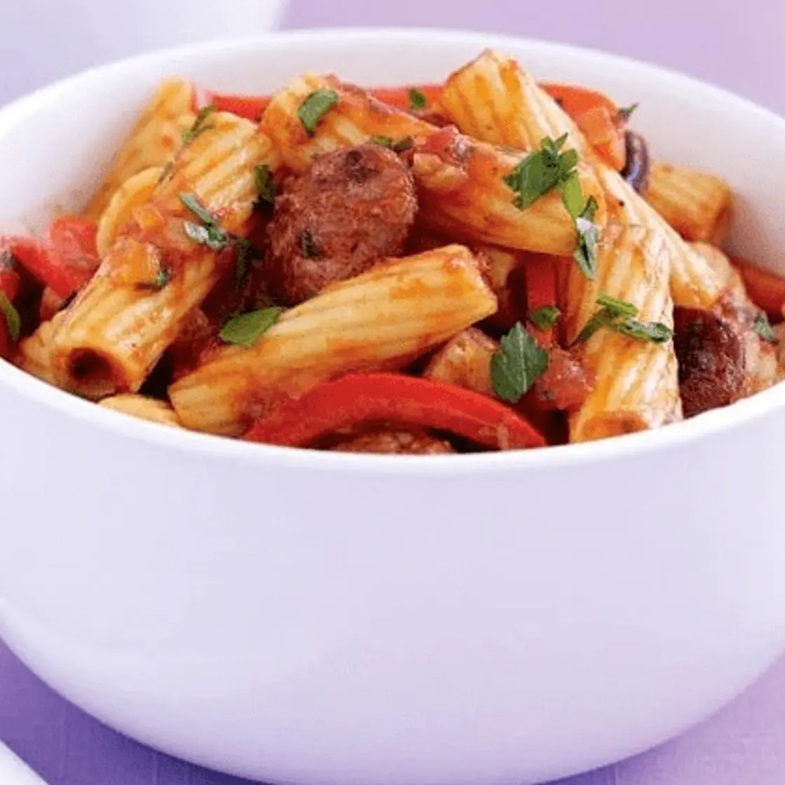 Chorizo and capsicum tortiglioni recipe for two