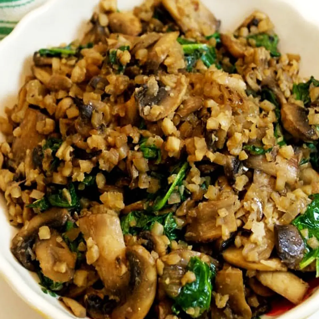Low Carb Mushroom and Spinach Cauliflower Rice