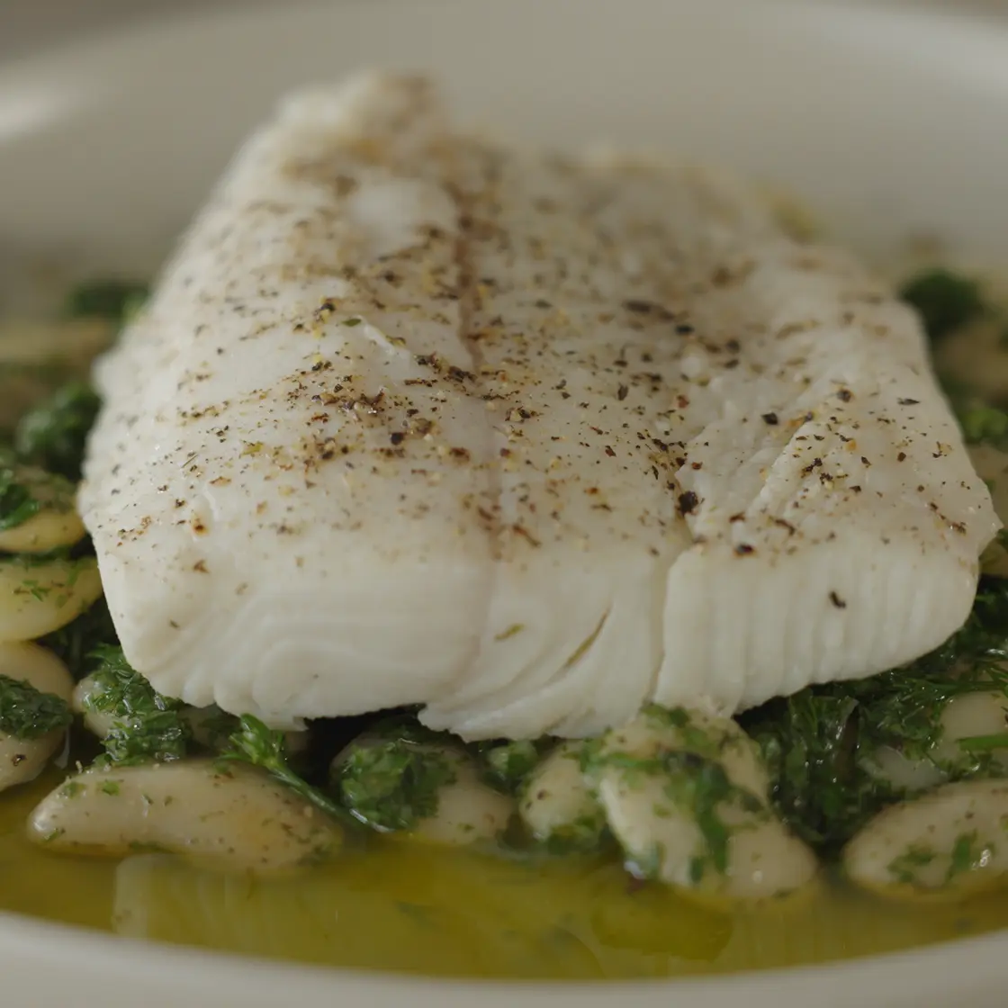 Halibut with Herby Butter Beans