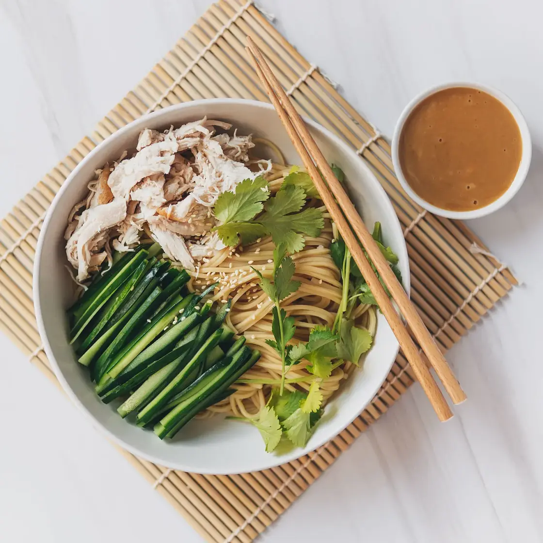Cold Sesame Noodles with Shredded Chicken