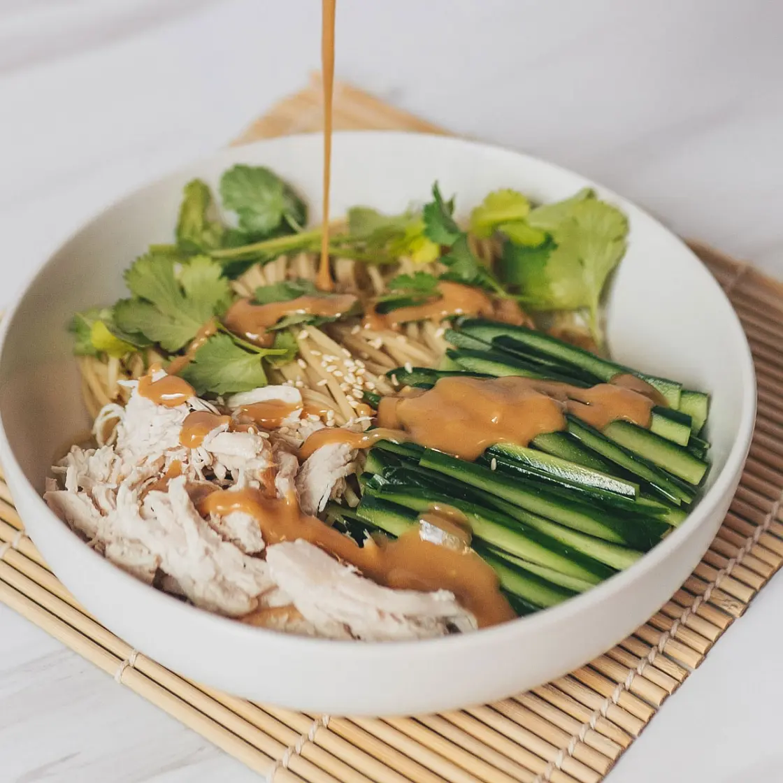 Cold Sesame Noodles with Shredded Chicken