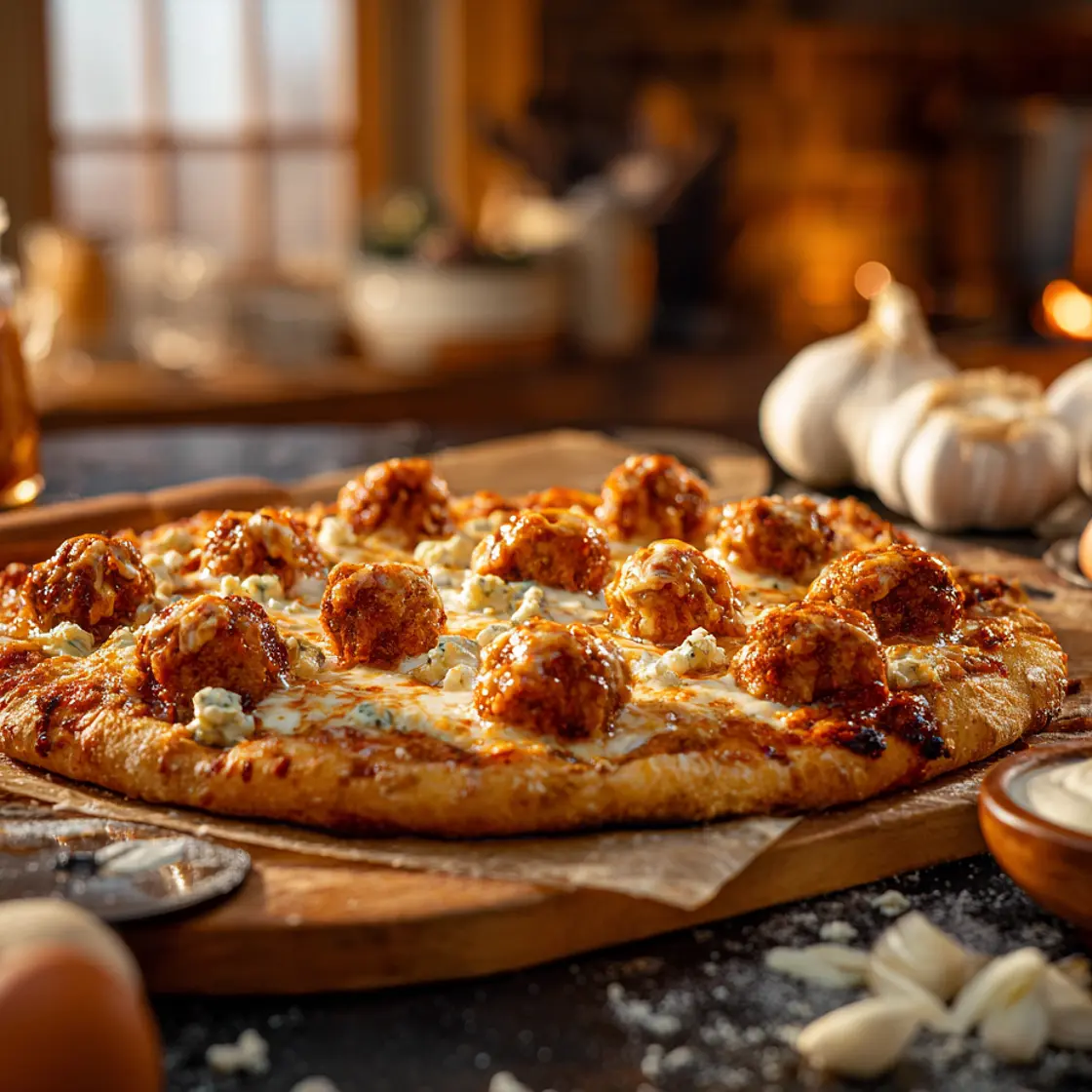 Spicy Buffalo Chicken Meatball Pizza