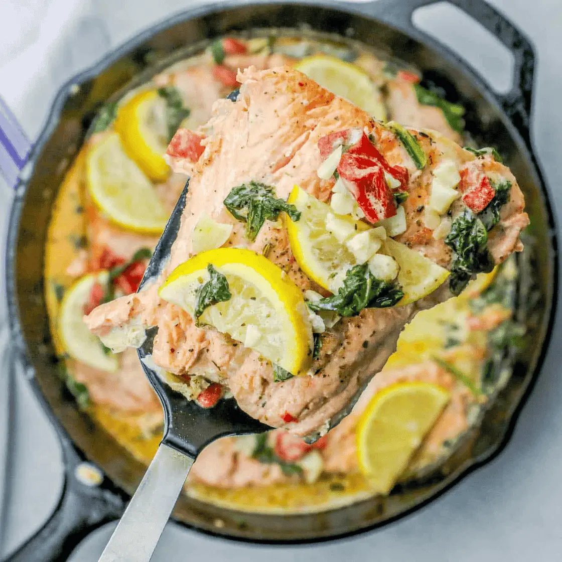 One Pot Creamy Lemon Salmon Florentine
